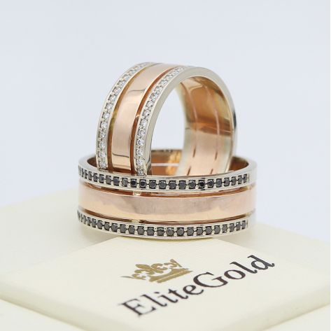 Авторские обручальные кольца Only Love с белыми и черными камнями