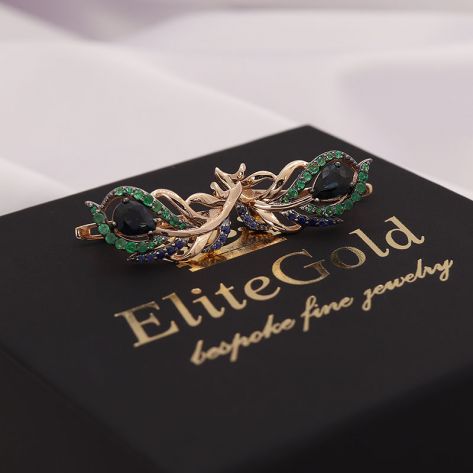 золотые серьги Feather of Love в виде перышек с камнями