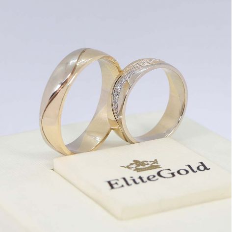 обручальные кольца Sparkle Waves в белом и лимонном золоте