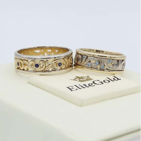 кольца Fiore с топазами и сапфирами в лимонном и белом золоте