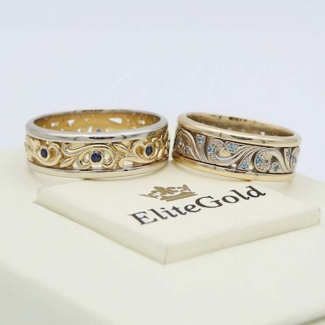 кольца Fiore с топазами и сапфирами в лимонном и белом золоте