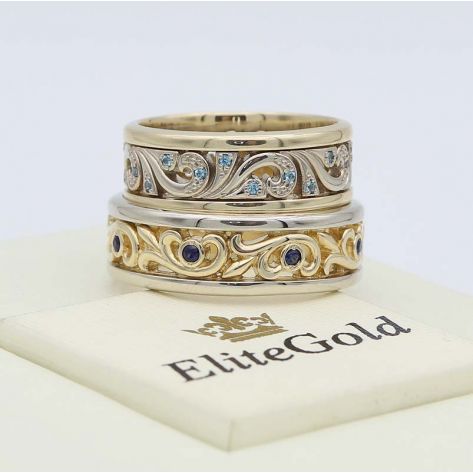 кольца Fiore с топазами и сапфирами в лимонном и белом золоте