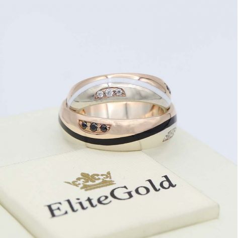 кольца Arrow в красном и белом золоте, с черной и белой эмалью