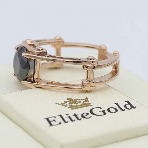 кольцо в красном золоте с черным фианитом