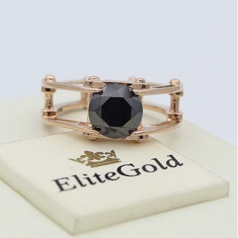 кольцо в красном золоте с черным фианитом