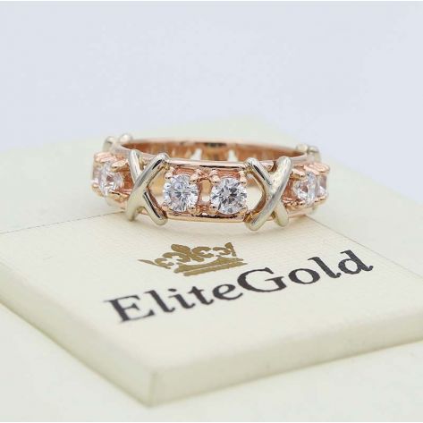 кольцо Clara в красном и белом золоте с белыми камнями