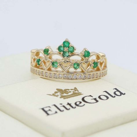 в лимонном золоте с изумрудами и белыми фианитами