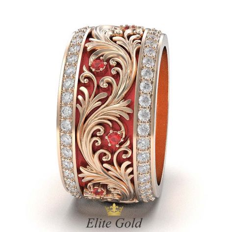 кольцо Astrea с красной эмалью - вид сбоку