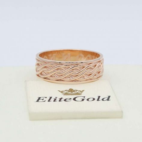 кольцо с надписью спаси и сохрани в красном золоте 585, с рельефным рисунком