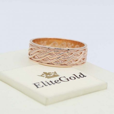 кольцо с надписью спаси и сохрани в красном золоте 585, с рельефным рисунком