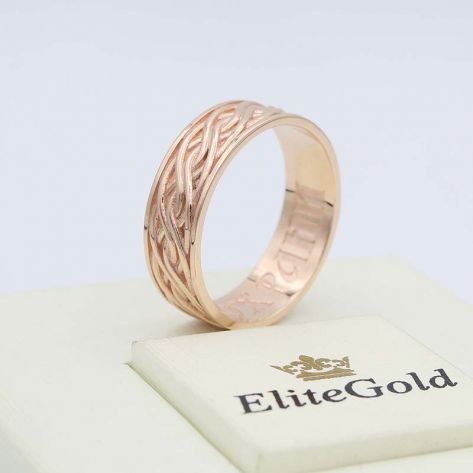 кольцо с надписью спаси и сохрани в красном золоте 585, с рельефным рисунком