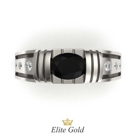 мужской перстень в белом золоте с чернением