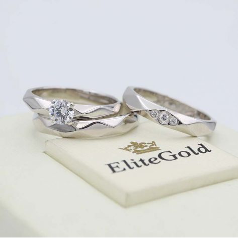 обручальные кольца вместе с помолвочным в белом золоте 585