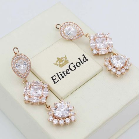 серьги Contessa в красном золоте 585 с белыми камнями