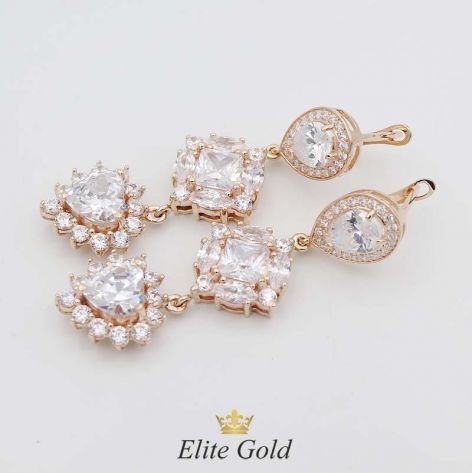 серьги Contessa в красном золоте 585 с белыми камнями