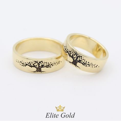 Кольца Дерево Жизни в лимонном золоте с черным родием