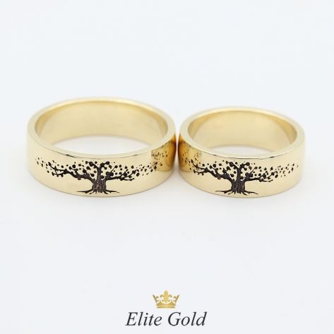 Кольца Дерево Жизни в лимонном золоте с чернением