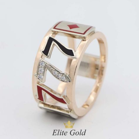 в красном и белом золоте с камнями черной и красной эмалью