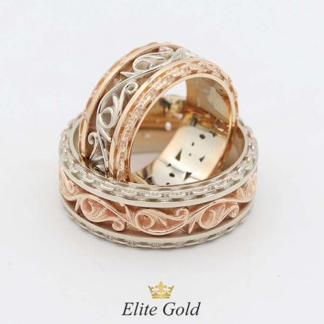 кольца в красном и белом золоте с модификацией - добавили в женское бортики