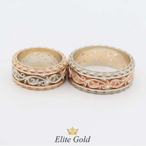 кольца в красном и белом золоте с модификацией - добавили в женское бортики