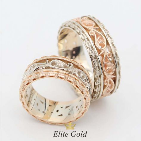 кольца в красном и белом золоте с модификацией - добавили в женское бортики