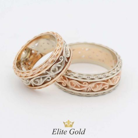 кольца в красном и белом золоте с модификацией - добавили в женское бортики