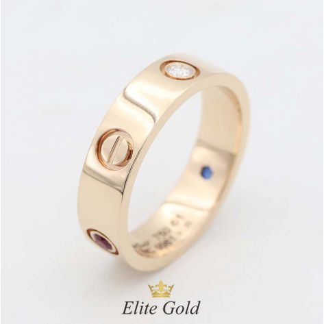 кольцо картье в красном золоте с 3 разноцветными камнями