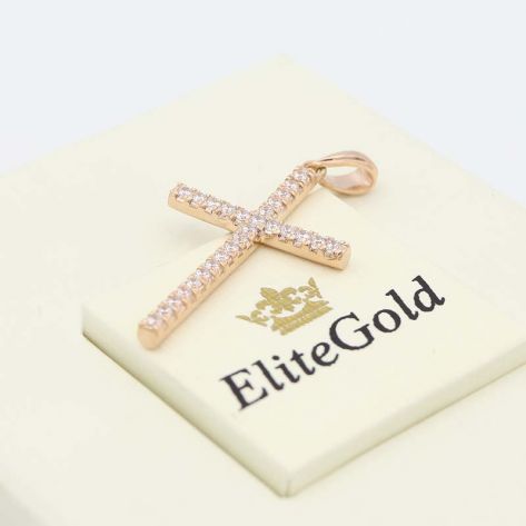 тонкий крест, усыпанный камнями в красном золоте