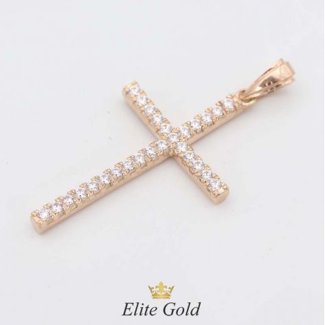 тонкий крест, усыпанный камнями в красном золоте