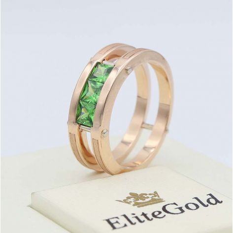 кольцо Ambassador с зелеными камнями в красном и белом золоте