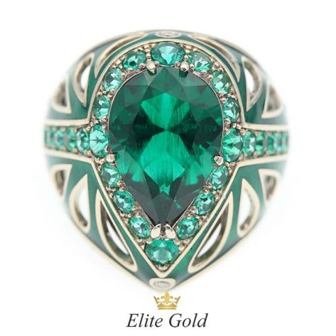 женский перстень Materia с зеленой эмалью, изумрудами и бриллиантами