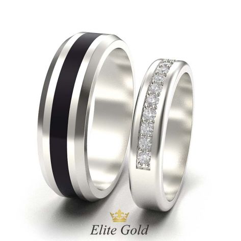 кольца Arwen в белом золоте с полоской черной эмали - вид сбоку