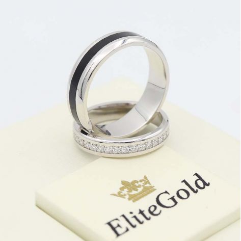 обручальные кольца Arwen в белом золоте с полоской черной эмали