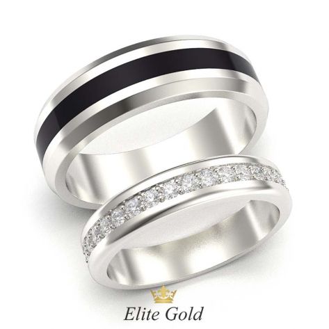 кольца Arwen в белом золоте с полоской черной эмали