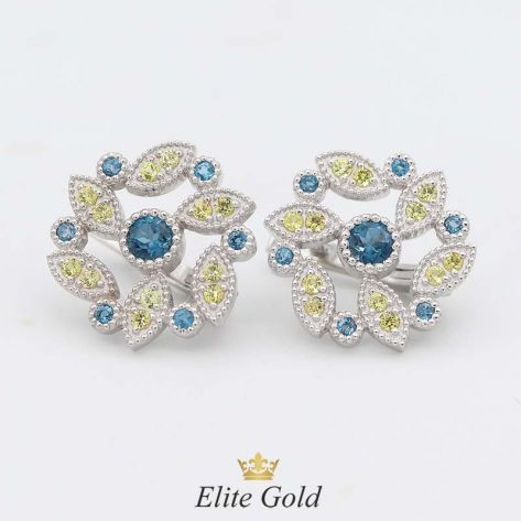 серьги Viviana в белом золоте с желтыми сапфирами и топазами London Blue