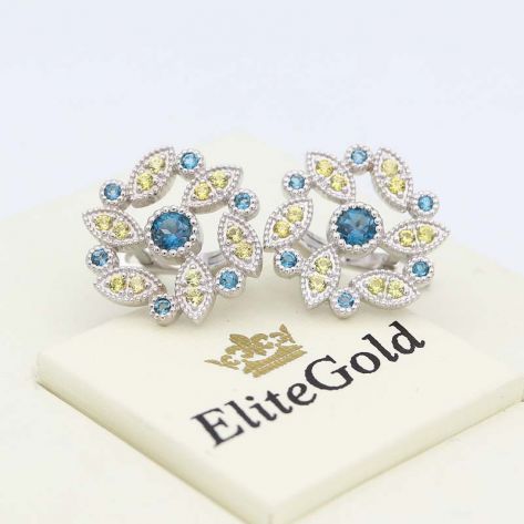 серьги Viviana в белом золоте с желтыми сапфирами и топазами London Blue