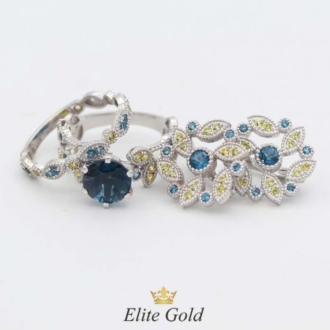 серьги и кольцо Viviana в белом золоте с желтыми сапфирами и топазами London Blue