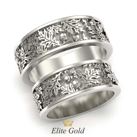 кольца с ветвями дуба в белом золоте