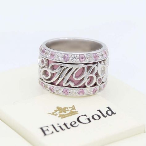 кольцо Theodora в белом золоте с розовой эмалью