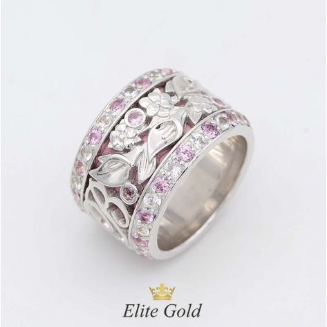 кольцо Theodora в белом золоте с розовой эмалью