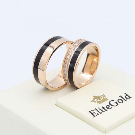 обручальные кольца Agrata с полосой эмали черного цвета