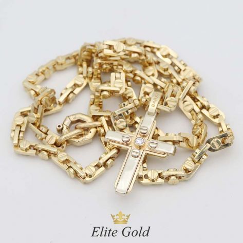 цепь в стиле Барака в лимонном золоте с крестом