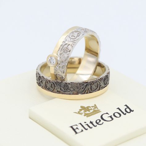 обручальные кольца Verenа в лимонном и белом золоте с чернением