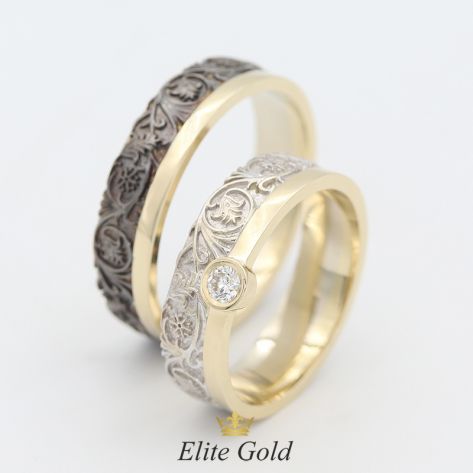 обручальные кольца Verenа в лимонном и белом золоте с чернением