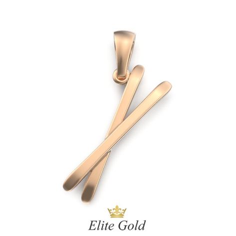 Золотой кулон зимние лыжи вид сзади