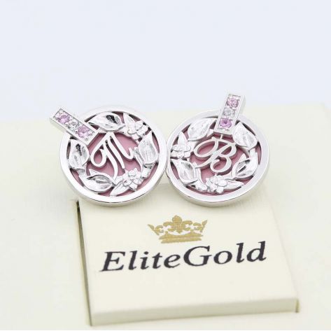 в белом золоте с розовой эмалью и сапфирами розовыми и белыми