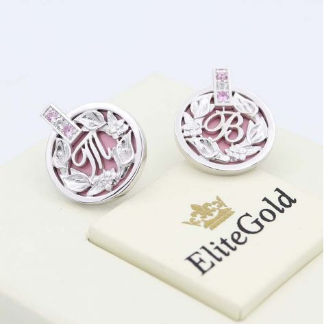 в белом золоте с розовой эмалью и сапфирами розовыми и белыми