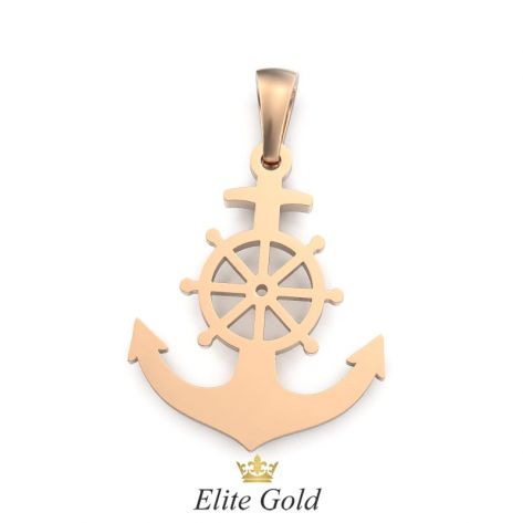 золотой кулон якорь с штурвалом вид сзади