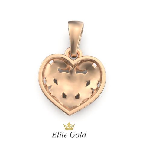 Золотой кулон в виде сердца с цветами вид сзади