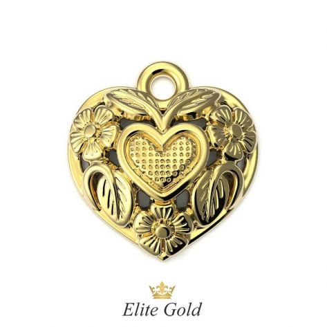 Кулон в виде сердца с цветами в лимонном золоте
